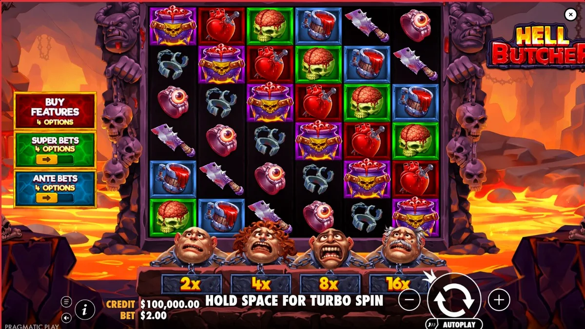 Tampilan antarmuka slot Hell Butcher di perangkat mobile dengan tema horor yang mencekam