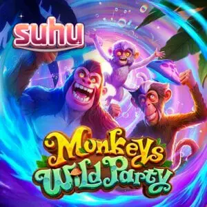 Tampilan visual slot Monkeys Wild Party dengan tema hutan yang ceria